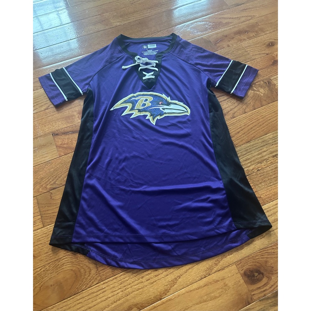 NFL Team Apparel Baltimore Ravens Womens Purple Lace Up Jersey Shirt Small